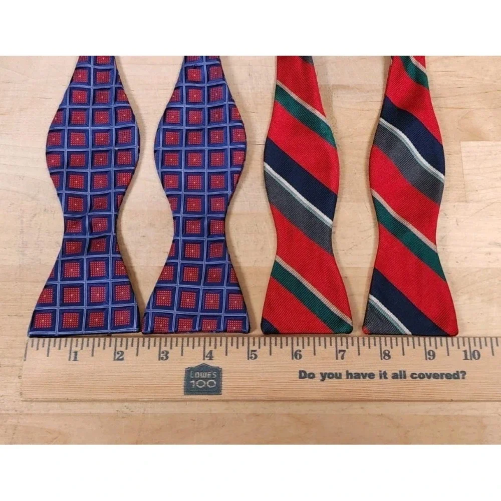 Robert Talbott Best of Class Lot Of 2 Silk Bow Ties Red Stripe Blue Geometric